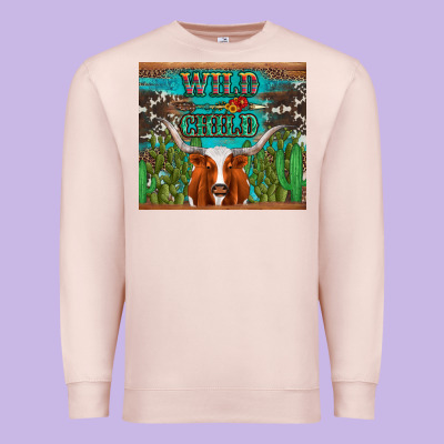 Whild Child Longhorn  Cactus Cowhide Premium Sweatshirt Designed By Artiststas