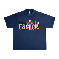 Navy Happy Easter With Cross Urban Heavy Tee - RanaPortraitStore
