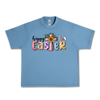 Pebble Blue Happy Easter With Cross Urban Heavy Tee - RanaPortraitStore