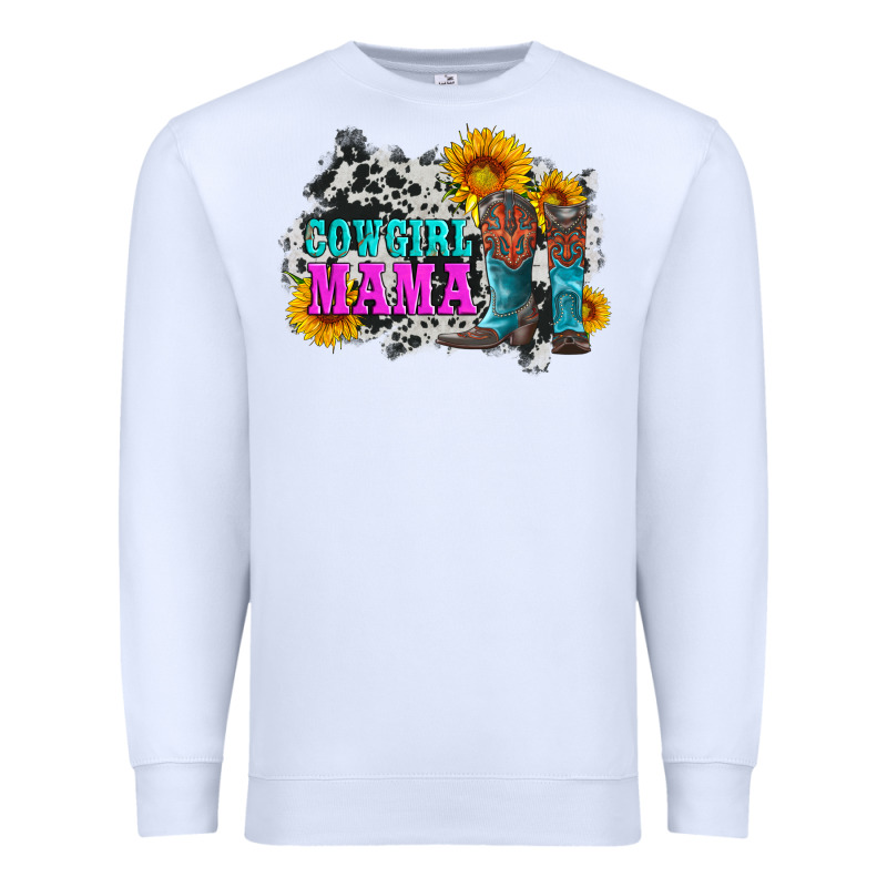 Cowgirl Mama With Boots And Sunflowers And Cowhide Premium Sweatshirt by Artiststas | Teevron