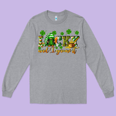 Lucky And I Gnome It St. Patrick's Day Long Sleeve Tee Designed By Cowgirlartshop