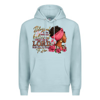 Blue Mist Blessed is she who has believed afro woman Premium Hoodie - RanaPortraitStore