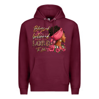 Burgundy Blessed is she who has believed afro woman Premium Hoodie - RanaPortraitStore