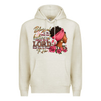 Oatmeal Heather Blessed is she who has believed afro woman Premium Hoodie - RanaPortraitStore