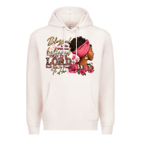 Pale Pink Blessed is she who has believed afro woman Premium Hoodie - RanaPortraitStore