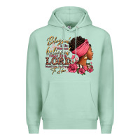 Seafoam Blessed is she who has believed afro woman Premium Hoodie - RanaPortraitStore
