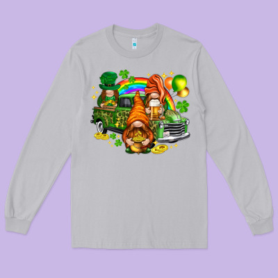 St. Patrick's Day Gnomies With Truck Long Sleeve Tee Designed By Howdyjamesfarm
