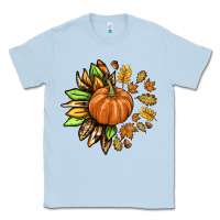 Dusty Blue Fall Sunflower with Pumpkin Classic Tee - texasbilliewilder