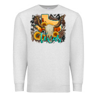 Oatmeal Heather western texas  and cowhide with sunflower Premium Sweatshirt - Artiststas
