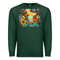 Western Texas  And Cowhide With Sunflower Premium Sweatshirt | Teevron