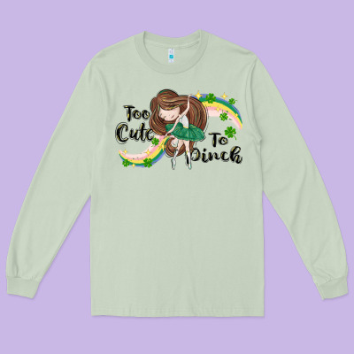 St. Patrick' Too Cute To Pinch Long Sleeve Tee Designed By Cowgirlartshop