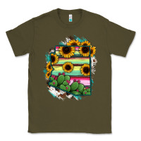 Army Green Arizona Map Sunflower Cactus Serape Classic Tee - RanaPortraitStore