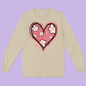 Floral Pink Glitter Heart Long Sleeve Tee Designed By Jasminsmagicworld