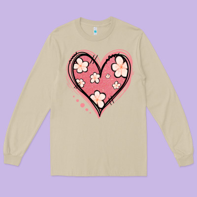 Floral Pink Glitter Heart Long Sleeve Tee Designed By Jasminsmagicworld