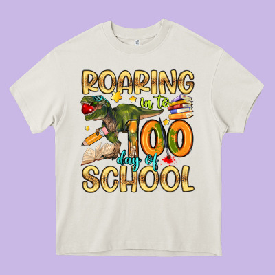 Roaring In To 100 Day Of School Heavy Core Tee Designed By Artiststas