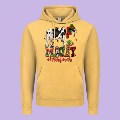 Mooey Christmas Cow Vintage Hoodie Designed By Cowgirlartshop