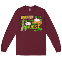Burgundy Safety first drink with a Nurse St. Patrick's Day Long Sleeve Tee - CowGirlArtShop