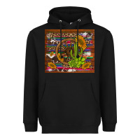 Black cactus and sunflowers with old wheel serape leopard cowhide background Heavyweight Hoodie - Artiststas