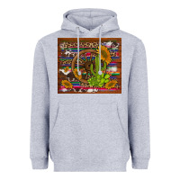 Heather Grey cactus and sunflowers with old wheel serape leopard cowhide background Heavyweight Hoodie - Artiststas