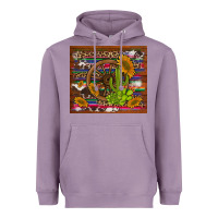 Lavender cactus and sunflowers with old wheel serape leopard cowhide background Heavyweight Hoodie - Artiststas