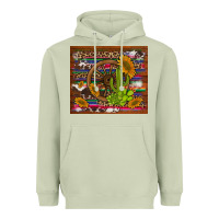 Matcha cactus and sunflowers with old wheel serape leopard cowhide background Heavyweight Hoodie - Artiststas