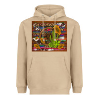 Mushroom cactus and sunflowers with old wheel serape leopard cowhide background Heavyweight Hoodie - Artiststas