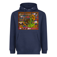 Navy cactus and sunflowers with old wheel serape leopard cowhide background Heavyweight Hoodie - Artiststas