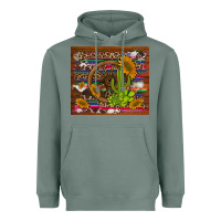 Sage cactus and sunflowers with old wheel serape leopard cowhide background Heavyweight Hoodie - Artiststas