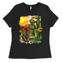 Black western boots with cactus and desert Ladies Tee - RanaPortraitStore