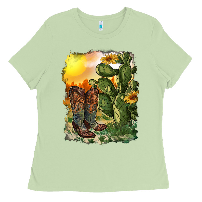 Western Boots With Cactus And Desert Ladies Tee by RanaPortraitStore | Teevron