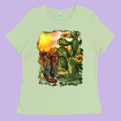 Western Boots With Cactus And Desert Ladies Tee Designed By Ranaportraitstore