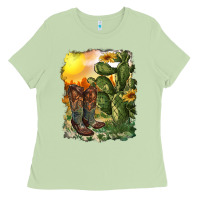 Matcha western boots with cactus and desert Ladies Tee - RanaPortraitStore