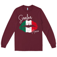 Burgundy GGT Travel Souvenir Style SINALOA MX Flag Lips Long Sleeve Tee - trangStudio