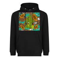 Black cactus and sunflowers turquoise leopard cowhide Heavyweight Hoodie - Artiststas