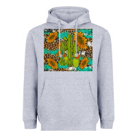 Heather Grey cactus and sunflowers turquoise leopard cowhide Heavyweight Hoodie - Artiststas