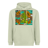 Matcha cactus and sunflowers turquoise leopard cowhide Heavyweight Hoodie - Artiststas