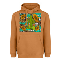 Meerkat cactus and sunflowers turquoise leopard cowhide Heavyweight Hoodie - Artiststas