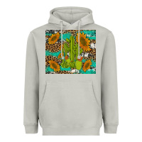 Moon Dust cactus and sunflowers turquoise leopard cowhide Heavyweight Hoodie - Artiststas