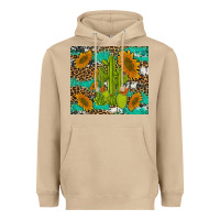 Mushroom cactus and sunflowers turquoise leopard cowhide Heavyweight Hoodie - Artiststas