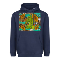 Cactus And Sunflowers Turquoise Leopard Cowhide Heavyweight Hoodie | Teevron