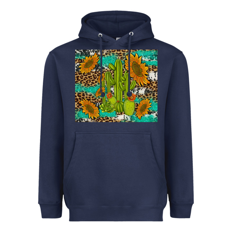 Cactus And Sunflowers Turquoise Leopard Cowhide Heavyweight Hoodie by Artiststas | Teevron