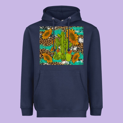 Cactus And Sunflowers Turquoise Leopard Cowhide Heavyweight Hoodie Designed By Artiststas