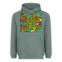 Sage cactus and sunflowers turquoise leopard cowhide Heavyweight Hoodie - Artiststas