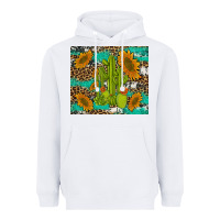 White cactus and sunflowers turquoise leopard cowhide Heavyweight Hoodie - Artiststas