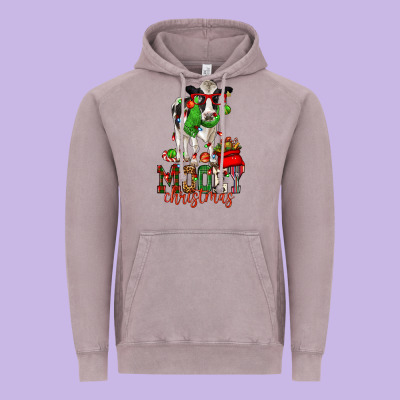 Mooey Christmas Holstein Cow Vintage Hoodie Designed By Cowgirlartshop