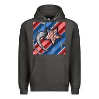 Charcoal Heather stripes & stars seamless pattern Premium Hoodie - BundleAndBundleShop