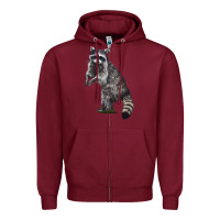 Burgundy Raccoon Illustrations Zipper Hoodie - LillyAllenDesigns