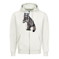 Oatmeal Heather Raccoon Illustrations Zipper Hoodie - LillyAllenDesigns