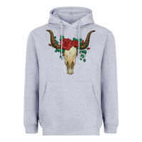 Heather Grey bull skull with roses Heavyweight Hoodie - Artiststas