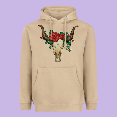 Bull Skull With Roses Heavyweight Hoodie Designed By Artiststas